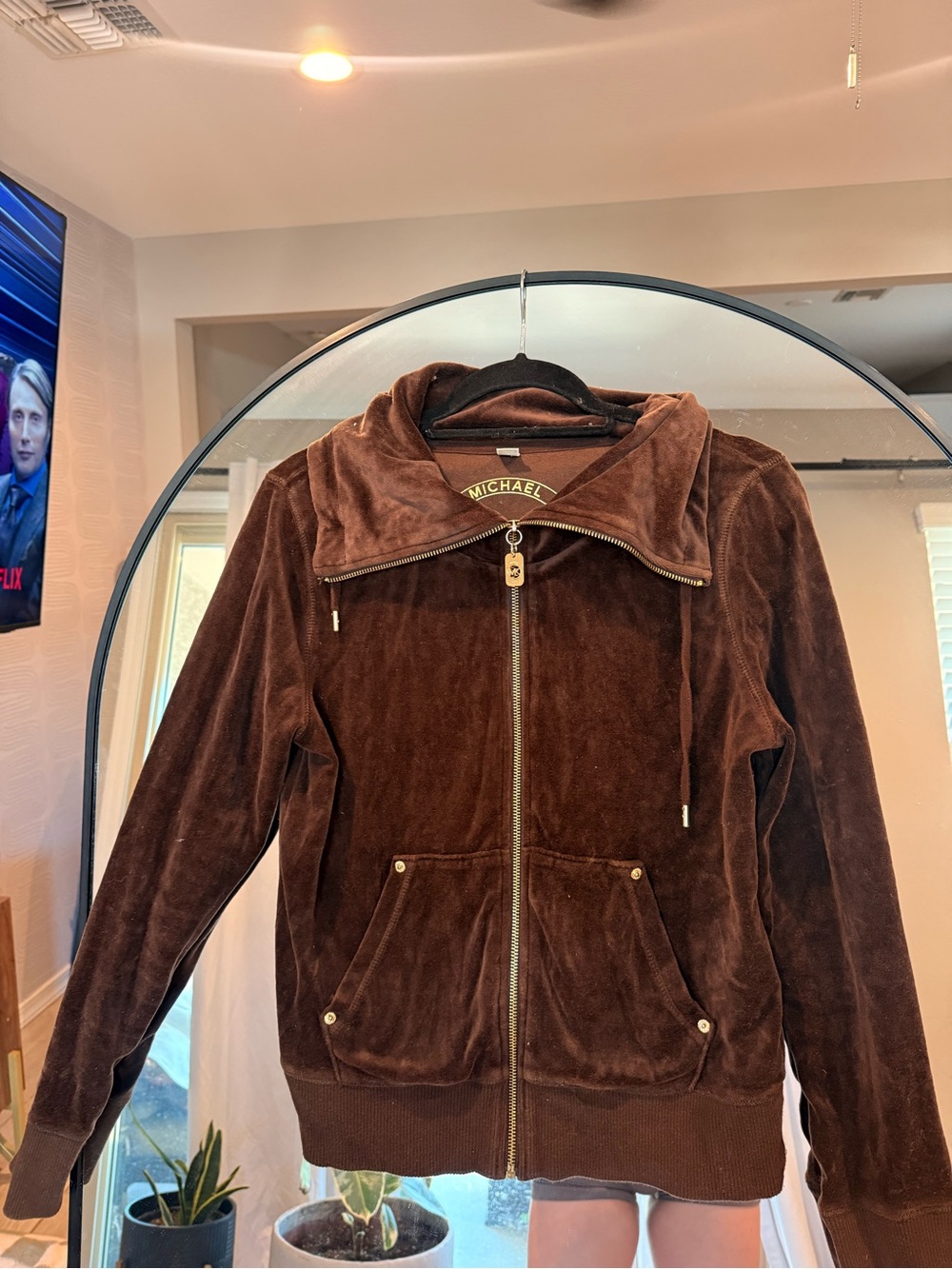 Michaels Chocolate Brown Velour Bomber Jacket